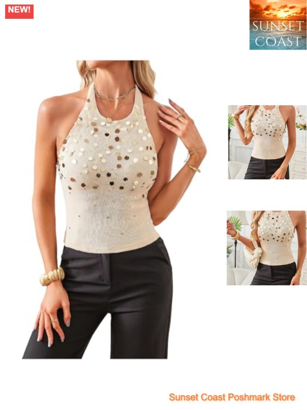 Sequin Halter Tank Top Backless Crop Top Going Out Party